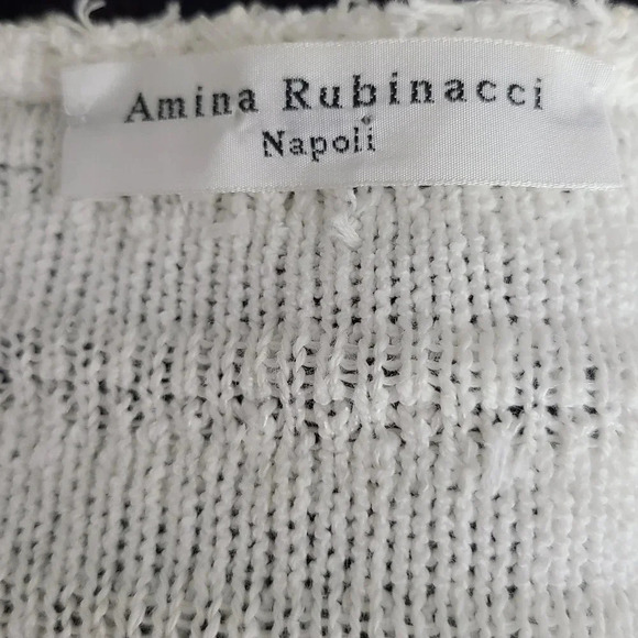 Amina Rubinacci White Button Down Knit Sequin Sweater With Crepe Sleeves… - Picture 6 of 7